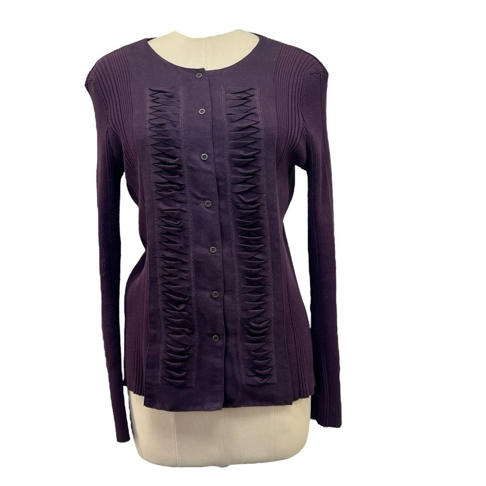 Peck & Peck Womens Purple Suede Sweater Button Down Long Sleeve Office Career
